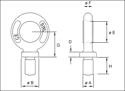 collared eyebolts pattern 122 - To BS 4278:1984 Table 3